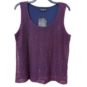 Jones New‎ York Scoop Neck Sequin Netting Sleeveless Tunic Top Women's 2X NWT